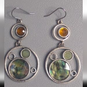 Xiomara Castro Silver Tone Abalone & Cut Crystals Pierced Dangling Earrings